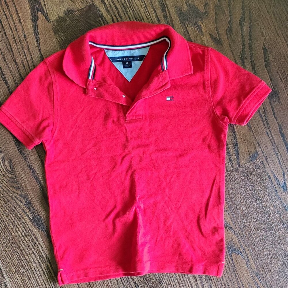 Tommy Hilfiger Toddler Boys’ Red Polo Shirt Classic Preppy Short Sleeve Collared
